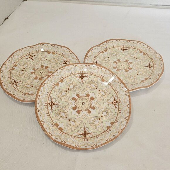 Talavera Melamine Natural Salad Plates 8" set-3 tan paisley medallion - Picture 7 of 8
